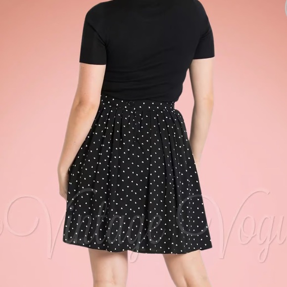 WOMEN’S HELL BUNNY A-LINE BLACK W/ POLKA DOTS SKIRT W/ POCKETS HEART BUTTONS EUC - Picture 2 of 16